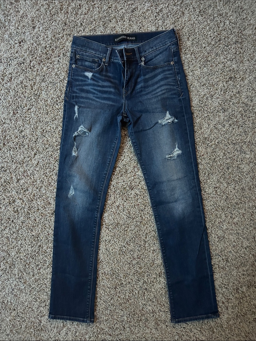 Express Women's Distressed Dark Blue Skinny Jeans